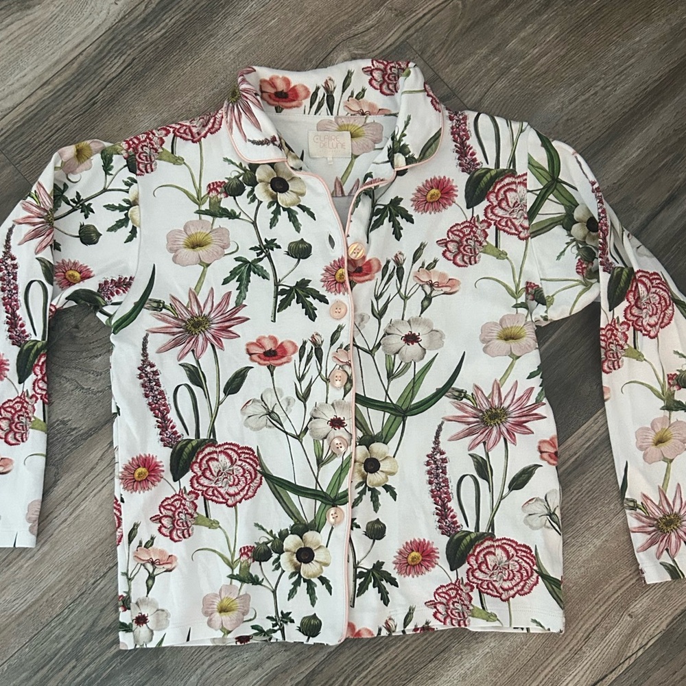 Claire de Lune sleepwear girls floral long sleeve pajama shirt size 12 14